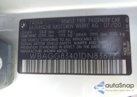 2001 BMW 740Ia from USA, damaged, VIN WBAGG83401DN83622